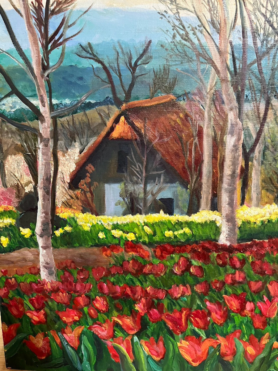 油彩画 花のある風景 | ただいま、描いてます。